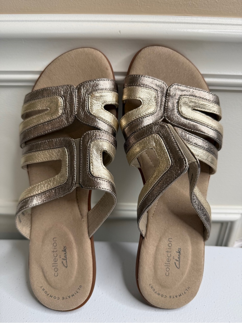 Women’s Clarks Collection Metallic Ada Lilah Slide Sandals, sz 7